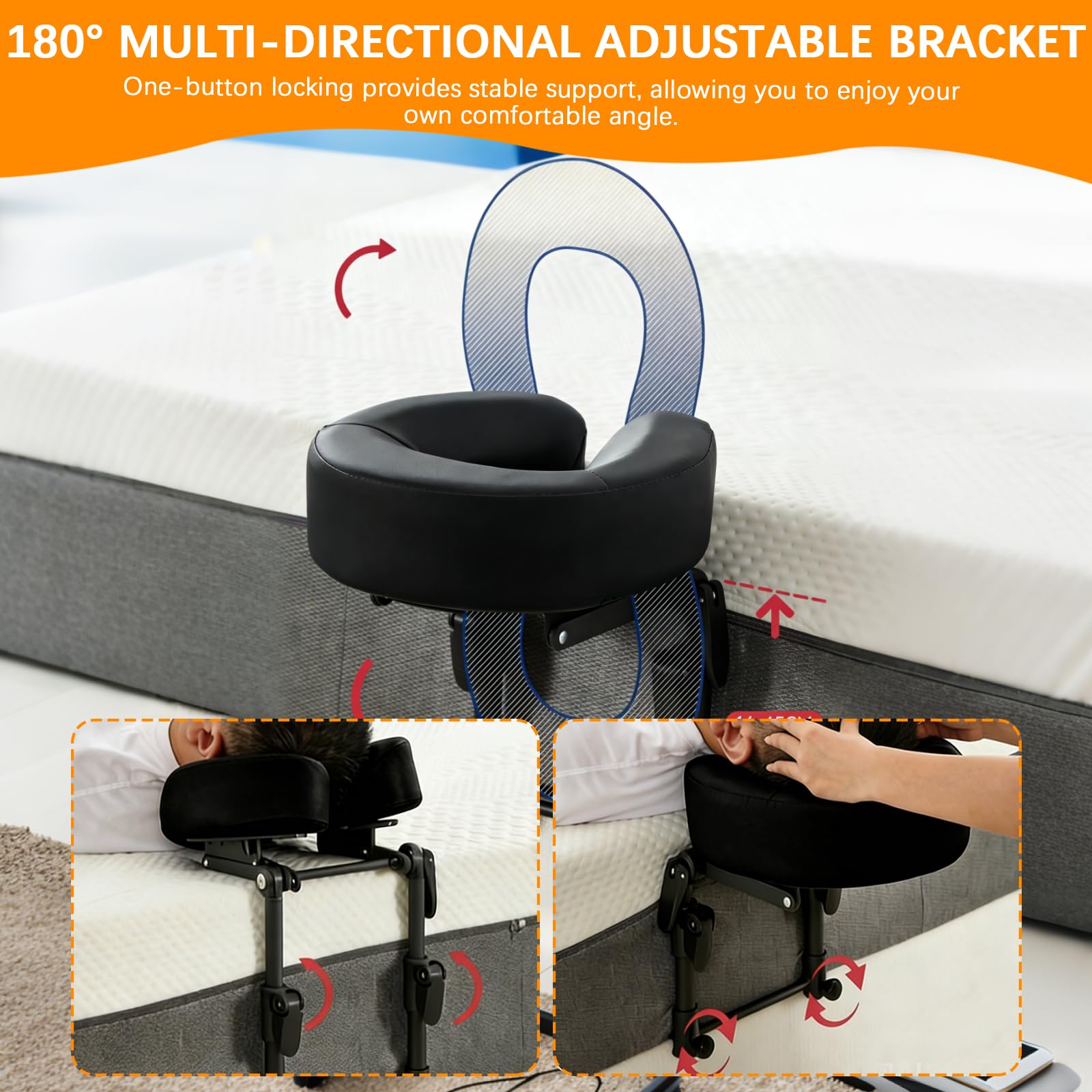 BRGD Reposacabezas de Masaje para Cama, Reposacabezas Ajustable de 180° con Soporte para Cojín Facial para Hogar, Escuela y Centros de Bienestar