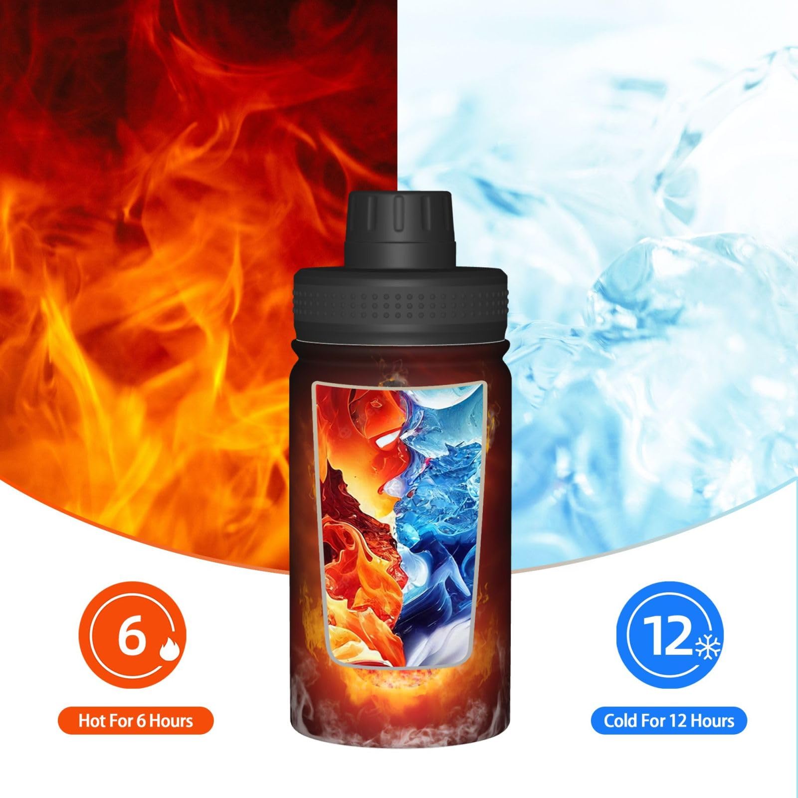 Isolierte Metall-Wasserflasche, Motiv: Rock-Gitarre im brennenden Druck, 340 ml, Edelstahl, hält kalt und heiß