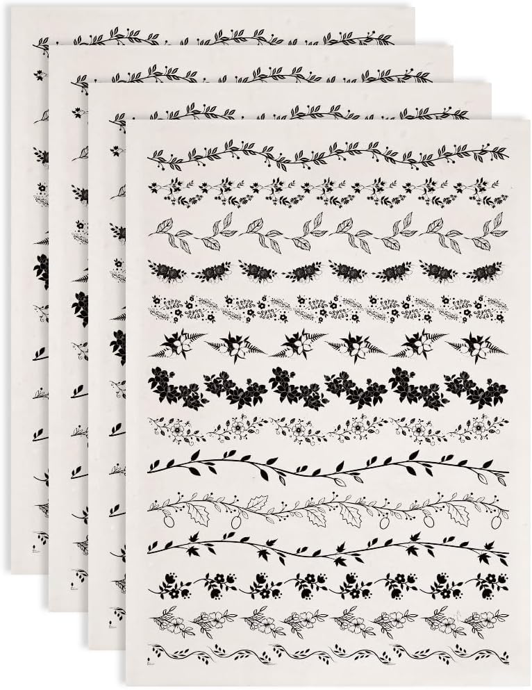 SUPERDANT 4PCS Leaves Underglaze Paper Transfer Flowers Transfer Papers for Clay Ceramic Porcelain Under Glaze Transfers for Pottery Enamel Decals Handcrafted Gifts