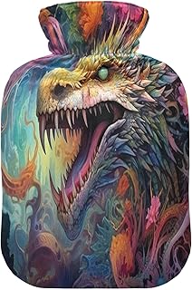 Wajiw Hot Water Bottle with Cover 1L Warm Water Bottle for Hot and Cold Compress Hot and Cold Therapies,Hand Feet Warmer,Dragon