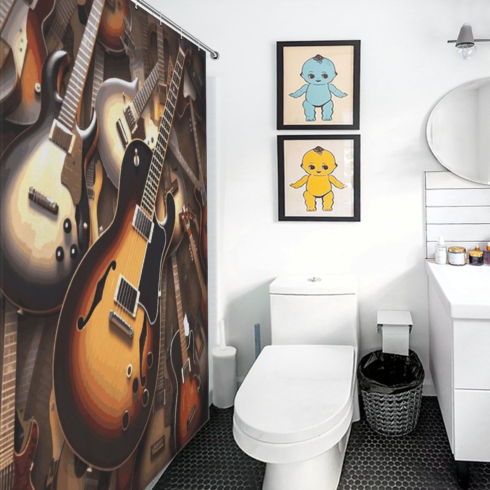 Rideau de douche tissu imperméable baignoire 183x183 cm avec 12 crochets guitare