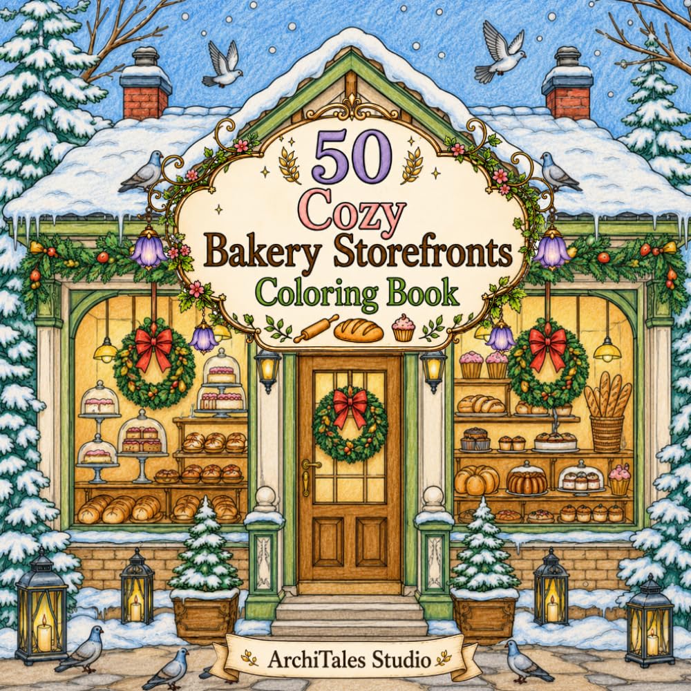 Cozy Bakery Storefronts Coloring Book: Charming Bakery Architecture for Adults and Teens