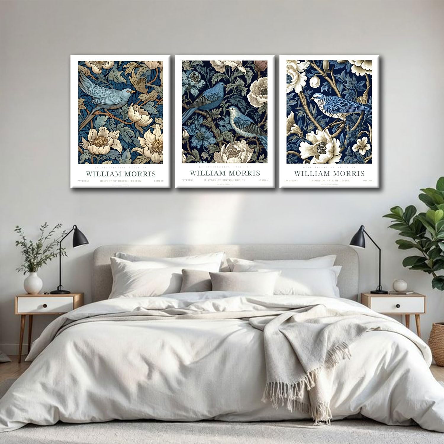 3 Pcs William Morris Canvas Wall Art Vintage Bluebird and Flowers Style Poster Print Home Decor Paintings for Bedroom Living Room Office Bathroom 12x16 Inch Ready to Hang