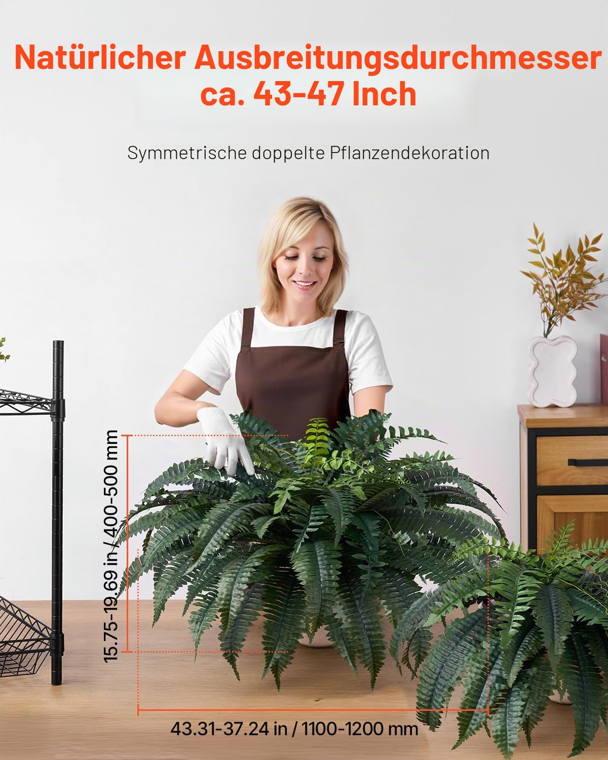 VEVOR Künstliche Farne, 2 STK., Durchmesser 110-120 cm, künstliche Boston-Farn, Kunstpflanze als Wanddekoration mit 50 Zweigen, Kunstfarn für Zuhause & Büro (ohne Blumentopf)