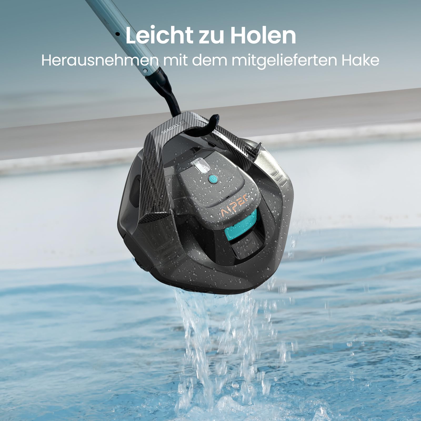 AIPER Poolroboter, Poolsauger Akku Kabellos hält 90 Minuten, LED-Anzeigeleuchten, Automatisches Parken, Perfekt für Oberirdische/Unterirdische Flache Pools bis zu 80 m²