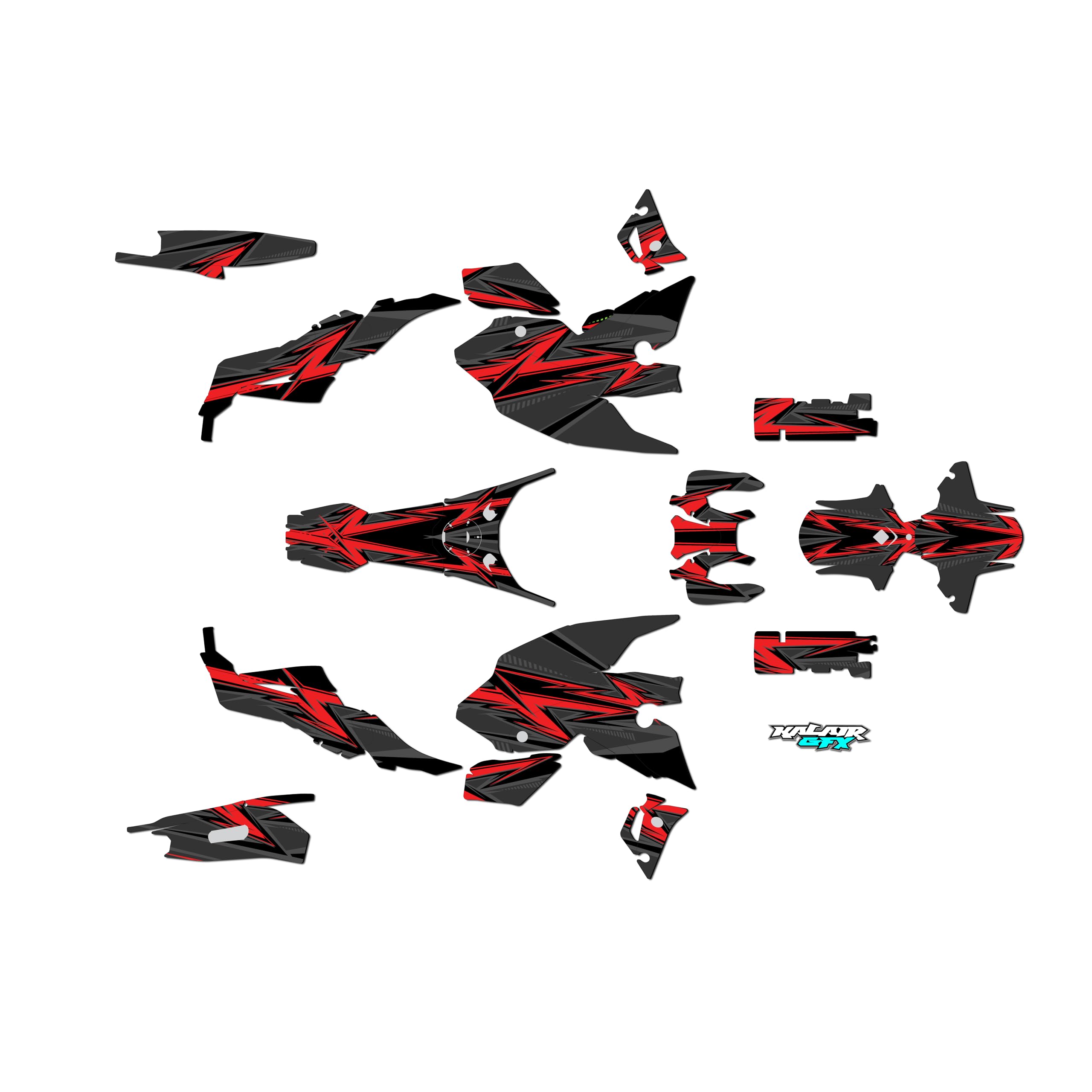 Kalair GFX Graphics Kit for Yamaha FZ-07 and MT-07 (2021-2023) SHRED Series Red-shift 09 Mil - Dirt bike Custom Racing Graphics Decals Stickers Kit, no-plastics