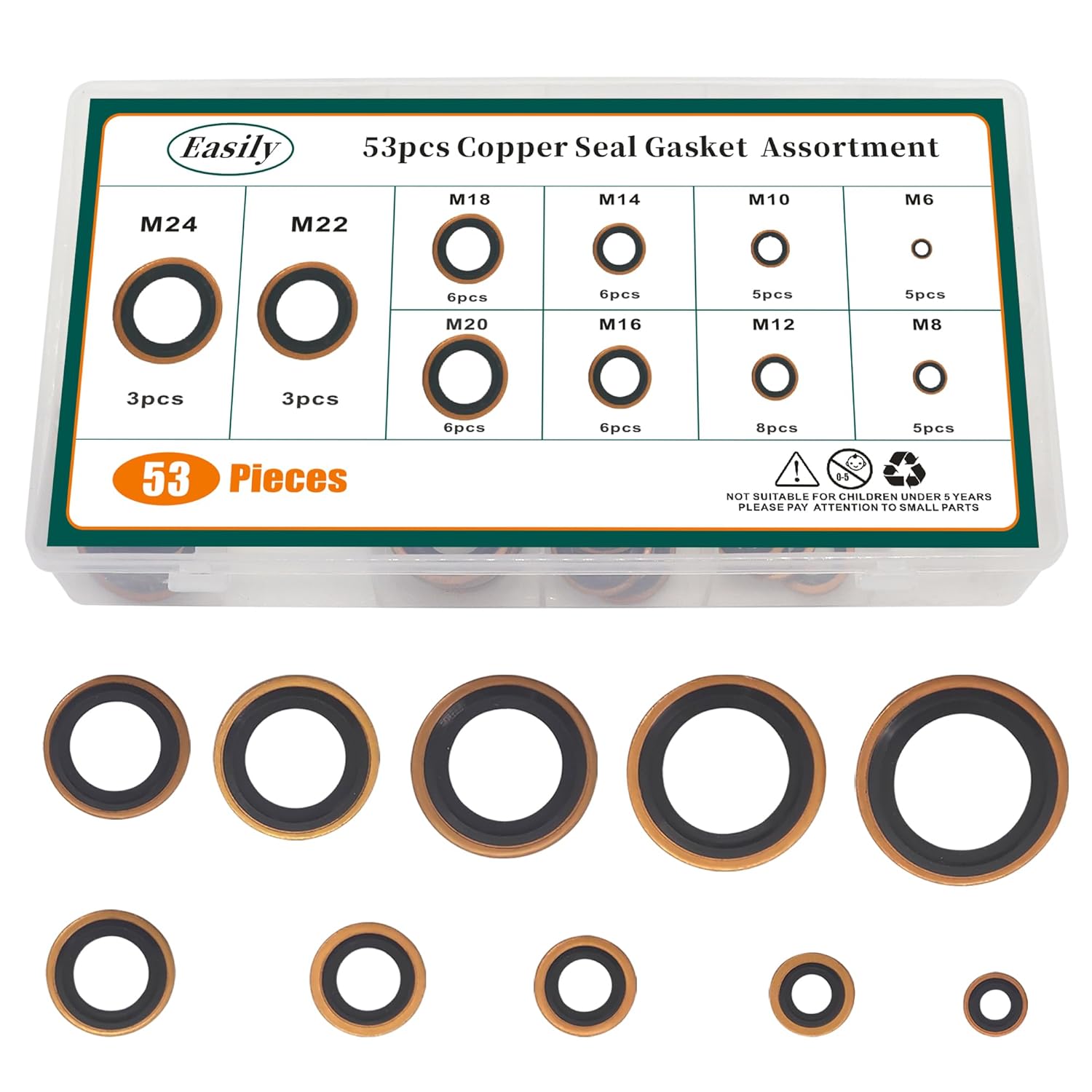 Copper Metric Bonded Seal Dowty Washer, 53 PCS 10 SizesAutomotive Self