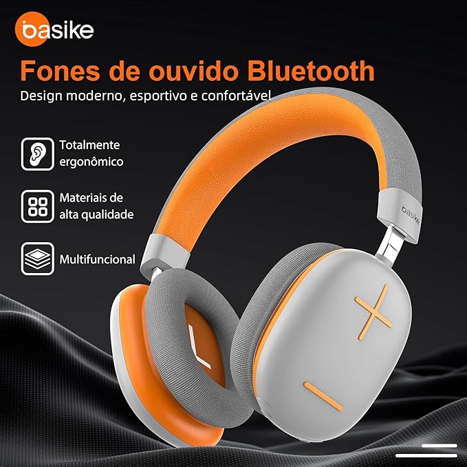 Basike Fones De Ouvido Sem Fio, Headphone Bluetooth on-ear com Microfone, Até 50 Horas de Música, HQ182B (Laranja Branco) Basike Fones De Ouvido Sem Fio, Headphone Bluetooth on-ear com Microfone, Até 50 Horas de Música, HQ182B (Laranja Branco)