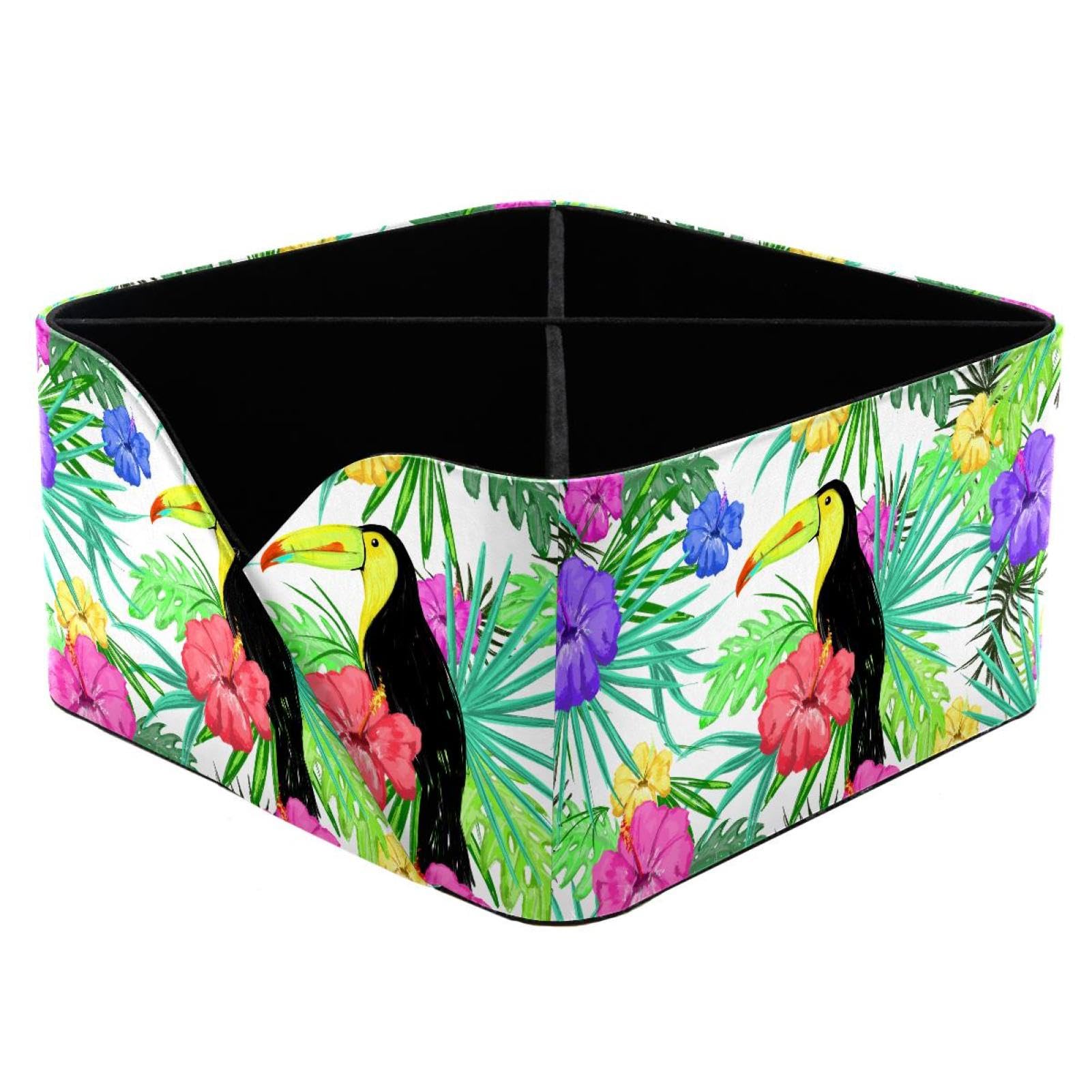 KengjuTesu Toucan Leaves Desktop Organizer Pen Holder, Rectangular Pencil Cup for Office, Study and Makeup Stations