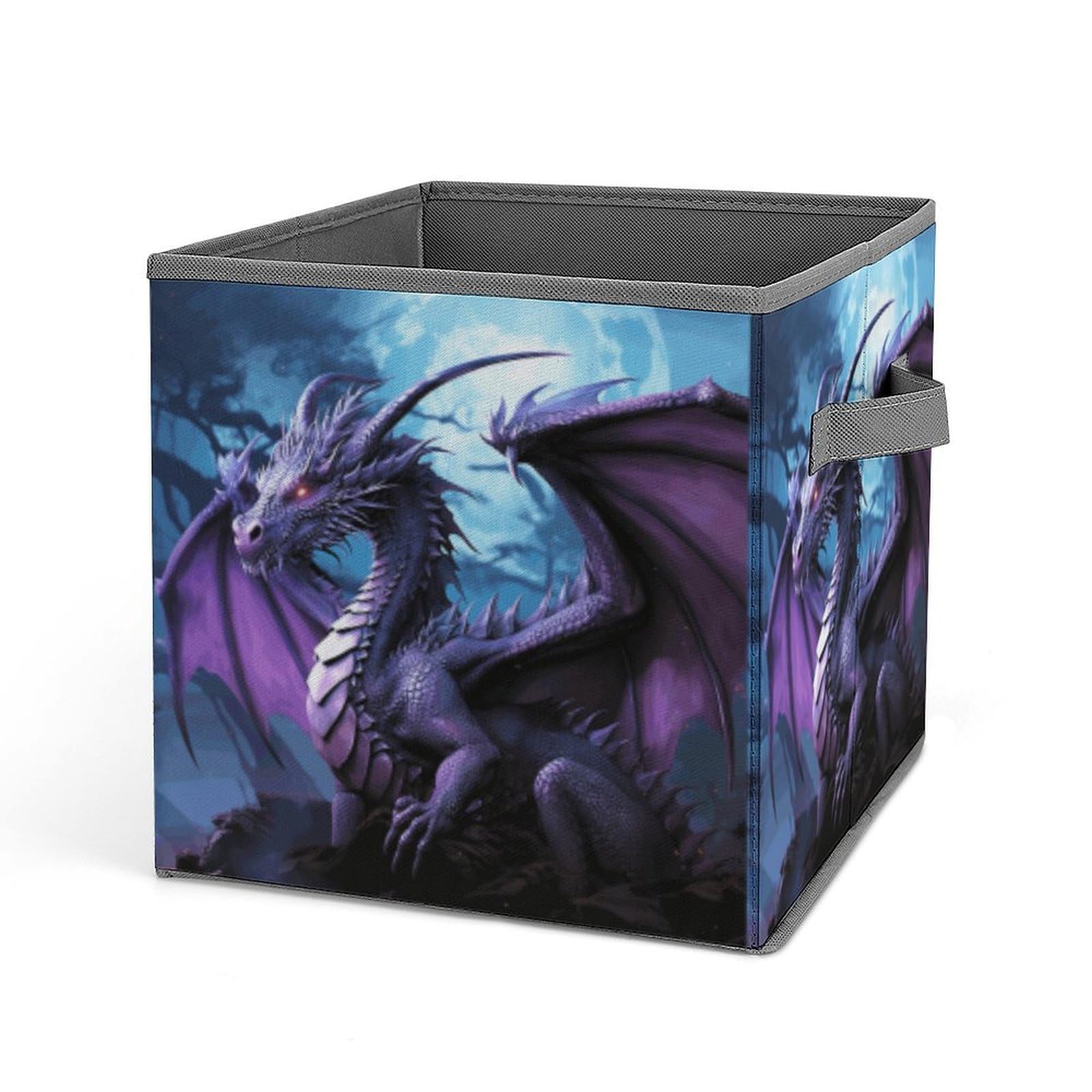 Purple Dragon Purple Moon Storage Baskets Collapsible, Exquisite Pattern Cube Box, Canvas Fabric Storage Bins with Handles, Clothe Organizer Box for Home Decorative Office Bedroom