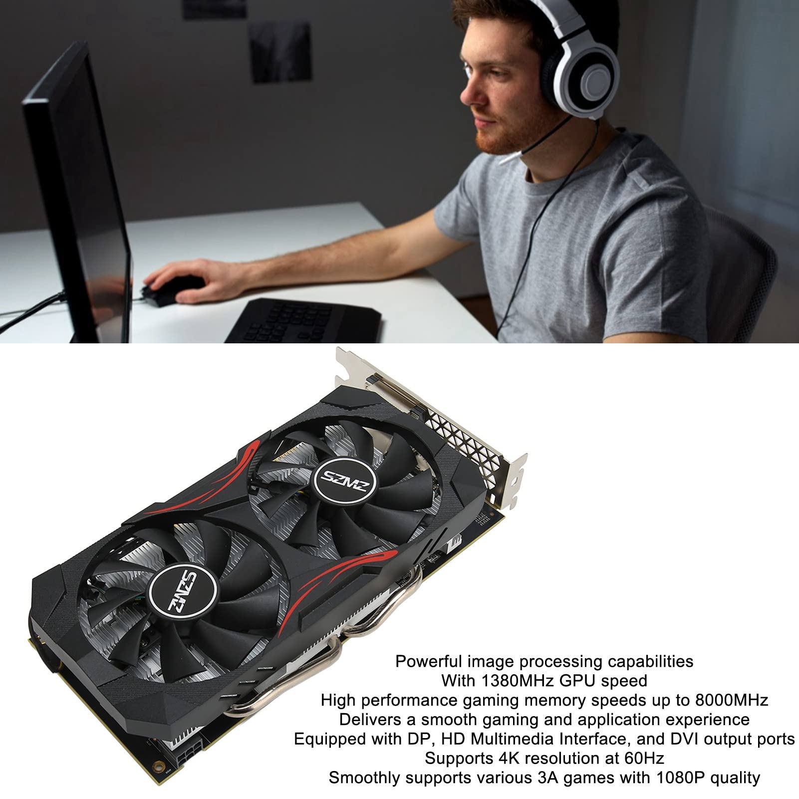 Scheda Grafica da Gioco, Scheda Grafica da Gioco 8G GDDR5 a 256 Bit con Doppia Ventola, Scheda Grafica per Computer DP HDMI DVI VGA PCI Express 3.0 X 8 per PC da Gioco