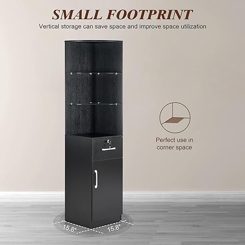 Miniatura 6 de BarberPub Armario de almacenamiento de esquina con puerta y estantes de vidrio para oficina en casa, salón de belleza, spa 3200 (negro)