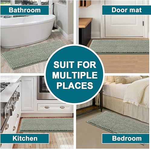 Miniatura 7 de Turquoize Alfombra de baño de felpilla para baño, antideslizante, color salvia, suave, absorbente de agua, gruesa, peluda, para baño, 47 x 20