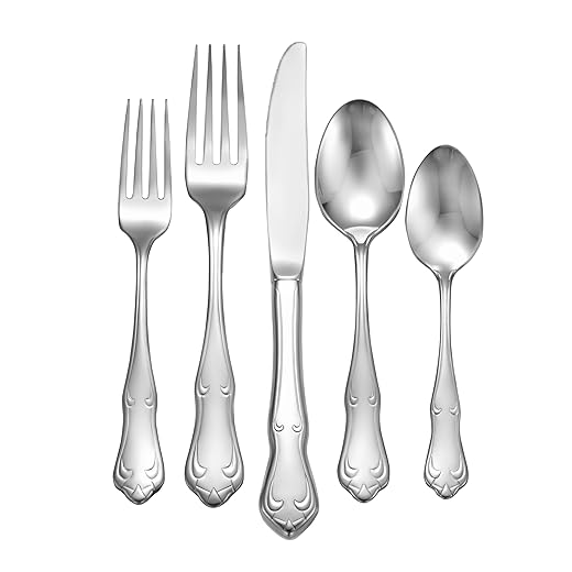 Liberty Tabletop Champlin 40 Piece Flatware Set for 8, 18/10 Stainless Steel Silverware, Made in USA, Dishwasher Safe