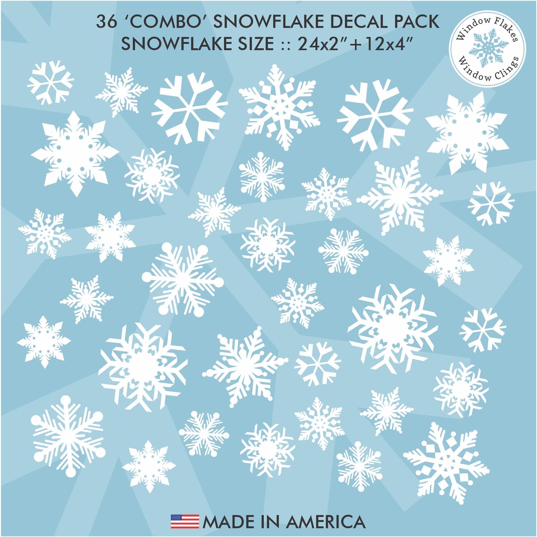 36 x Medium Snowflake Window Clings - Christmas Window Stickers - Holiday Christmas Window Decals - Snowflakes Decorations Window Cling Vinyl - Snow Flake Gel Window clings (2"+4")