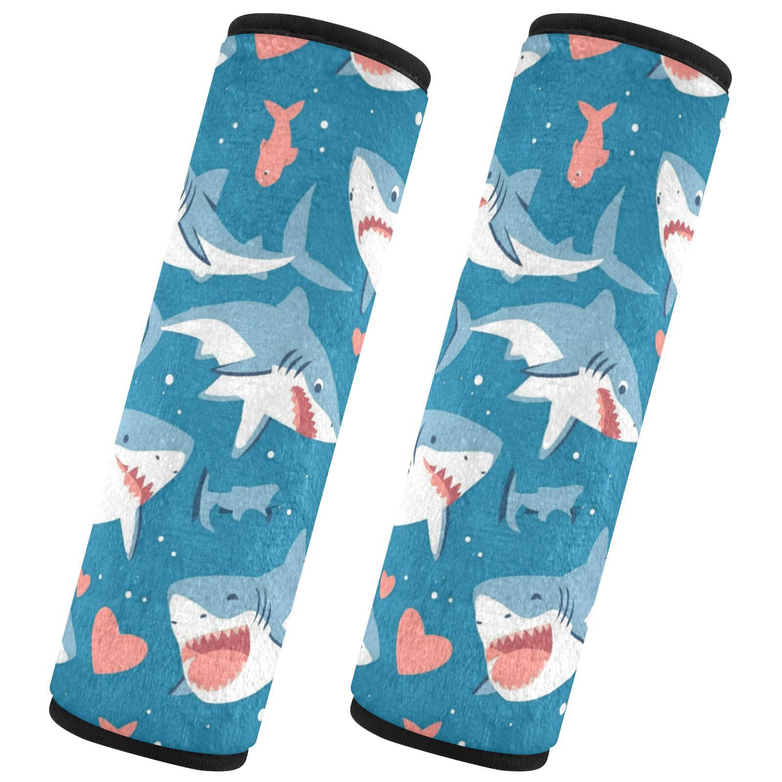 Seat Belt Covers 2 Pack Cute Sharks Car Seat Strap Covers Super Soft Hearts Car Seat Neck Cover for Boys Girls Adults Babies M