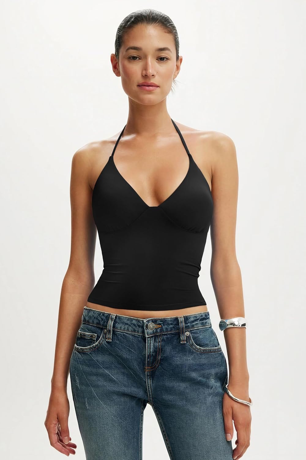 SUUKSESS Women Double Lined Halter Tank Top Summer Padded Going Out Tops Sleeveless Basic Shirts