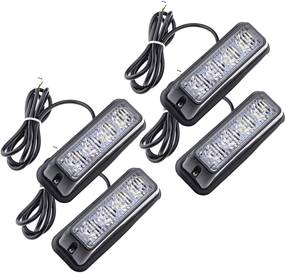 4X Waterproof White/Amber 4-LED Emergency Beacon Strobe Lamp Flash Light Bar Compatible with Honda Mazda
