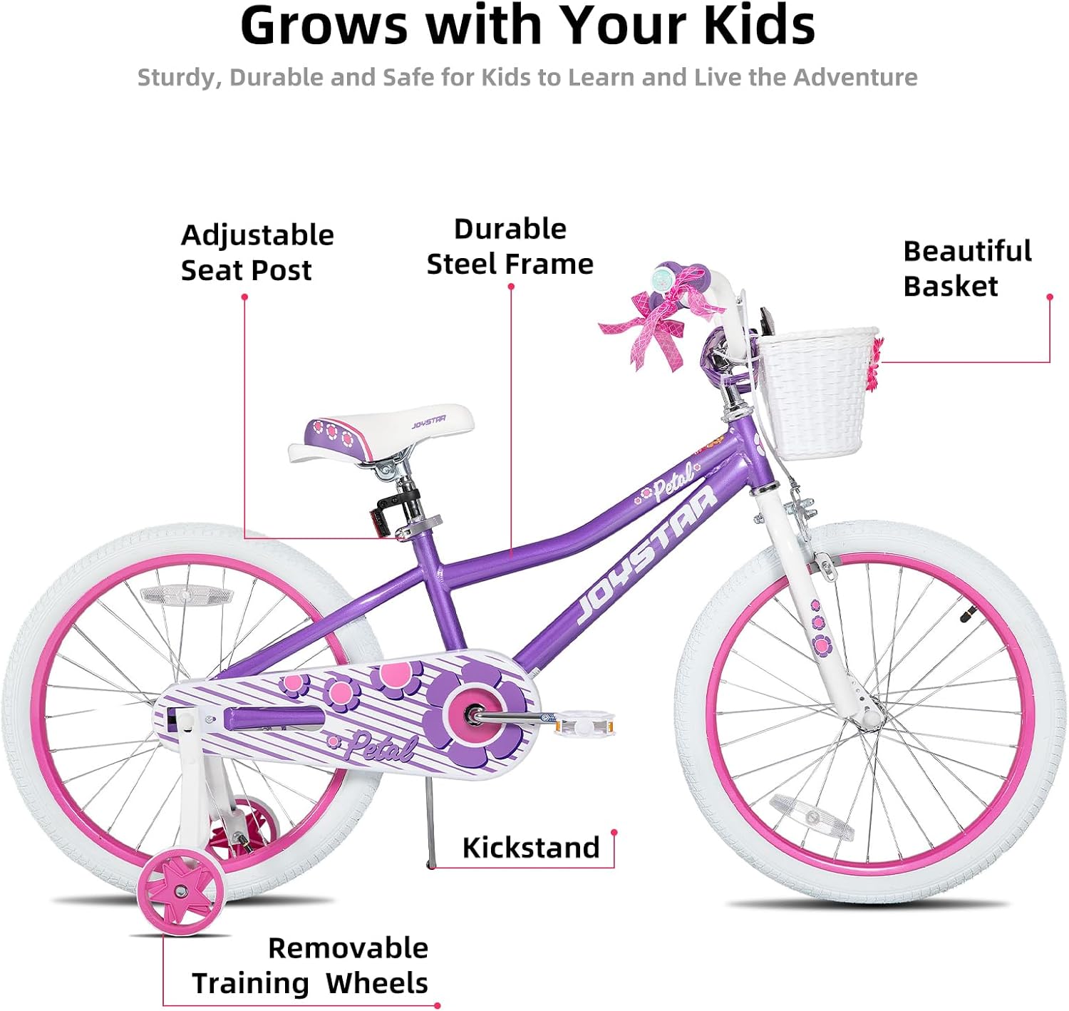 JOYSTAR Girls Bike for Toddlers and Kids Age 3-10 Years, 12 14 16 20 Inch Kids Bike with Training Wheels and Handbrakes, 20 Inch Bike with Kickstand, Multiple Colors