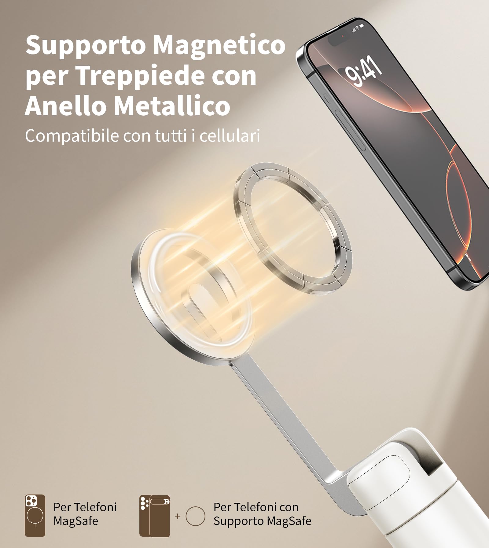 TONEOF 173cm Bastoni Selfie Treppiede Magnetico,Supporto Magnetico in Alluminio Resistente, Rotazione a 360°,Treppiede Viaggio Retrattile con Anello in Metallo&Telecomando,Monopiede per Telefoni