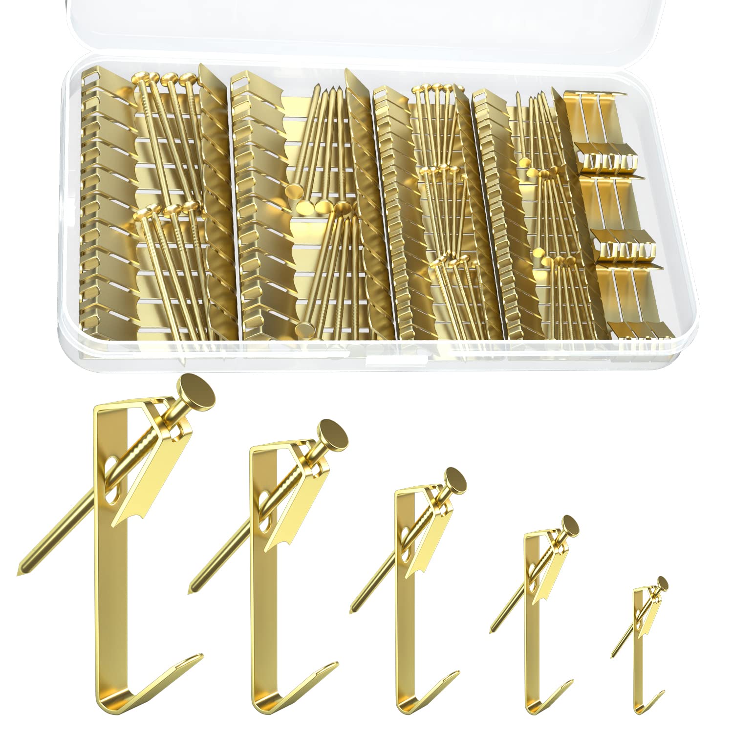 136-teiliges Bilderaufhänger-Set – 5 Größen, Silber, Mit Nägeln & Aufbewahrungsbox, Für Trockenbau & Holz