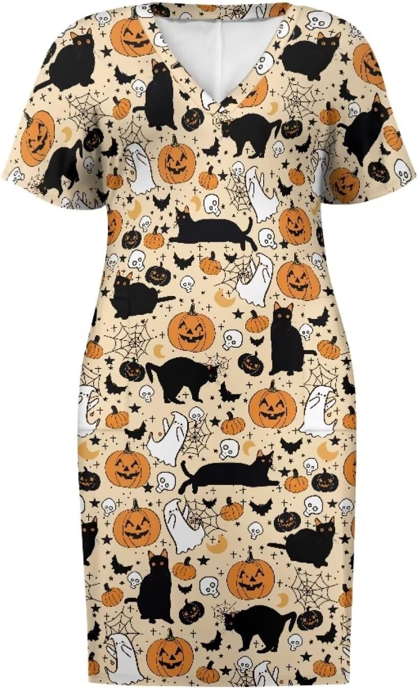 Plus Size Tshirt Dress for Women L-5XL Short Sleeve Dress Halloween Outfits