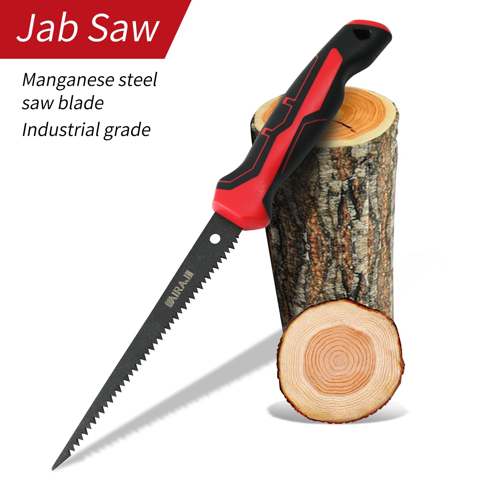 AIRAJ Sierra para paneles de yeso, sierra Jab de 32 cm, sierra de mano con mango de agarre suave, sierra de pared con hoja bimetálica de 8 TPI para tablero, yeso, madera contrachapada y PVC