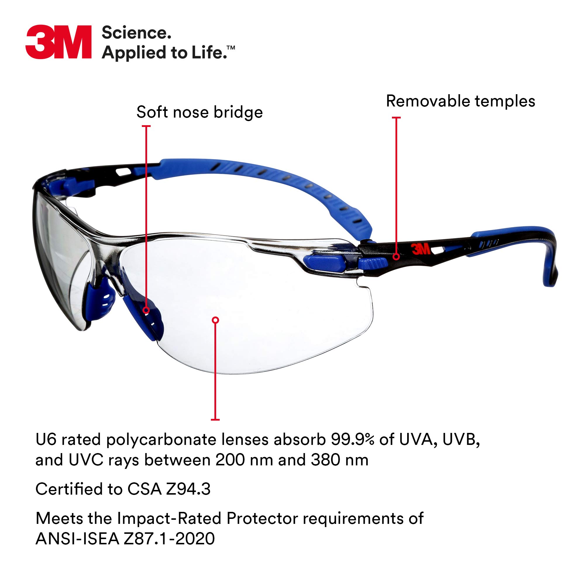 3M Solus 27596 okulary ochronne seria 1000 S1207SGAF Scotchgard soczewka przeciwmgielna, wysokość 12,7 cm, szerokość 5 cm, długość 25 cm, poliwęglan/plastik, jeden rozmiar pasuje do większości,