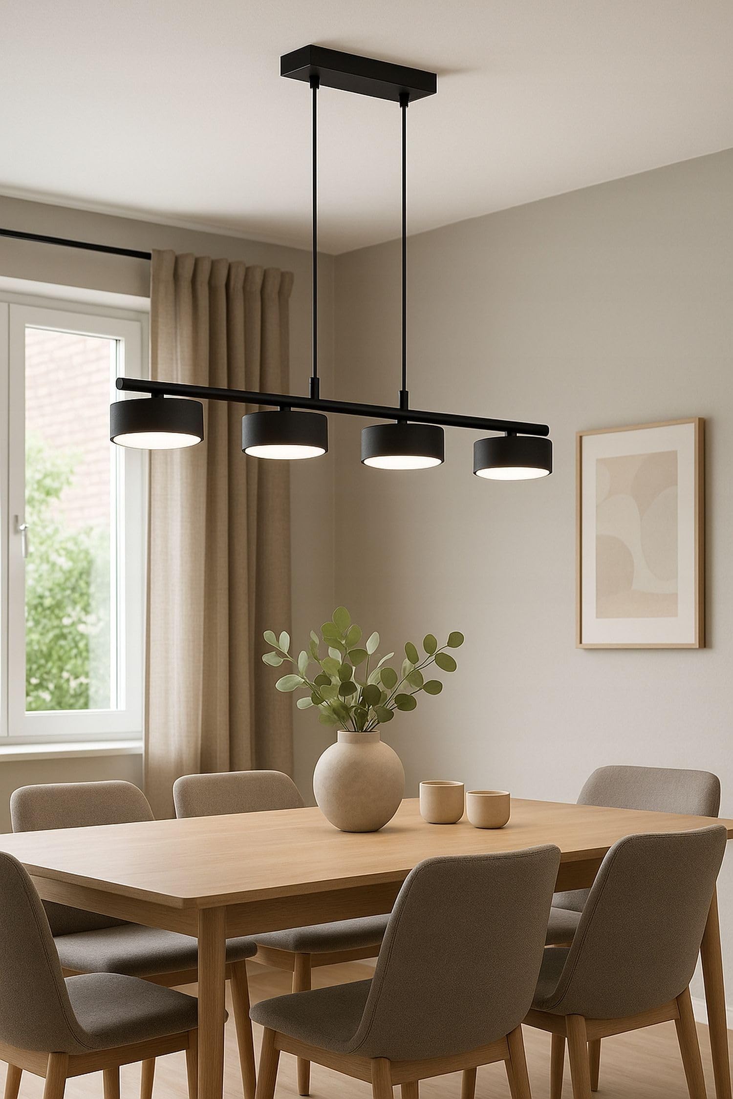 Licht-Erlebnisse Hängelampe 4-flammig Metall Schwarz Esstisch Wohnzimmer Esszimmer GX53 Modern wohnlich gemütlich blendarm L:70 cm Pendelleuchte Küche
