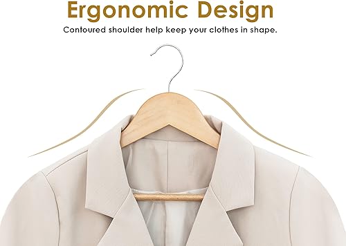 Miniatura 6 de StorageWorks Perchero de madera, paquete de 20 perchas de ropa resistentes, perchas de madera natural para camisas, chaquetas, pantalones