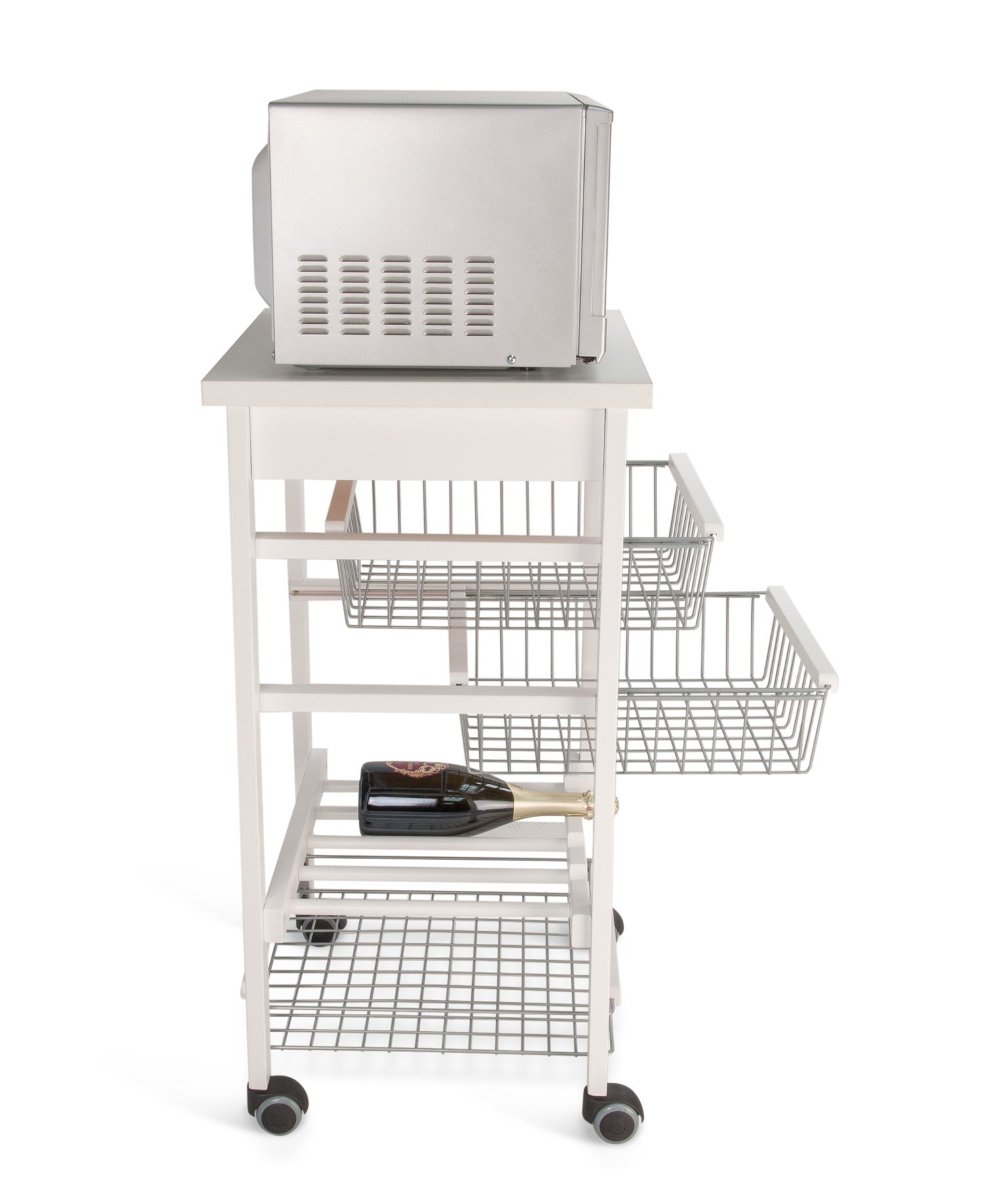 Arredamenti Italia Carrello Cucina Arturo, Legno - 3 Cestelli - Cassetto - Finitura Bianco AR-It Il Cuore del Legno