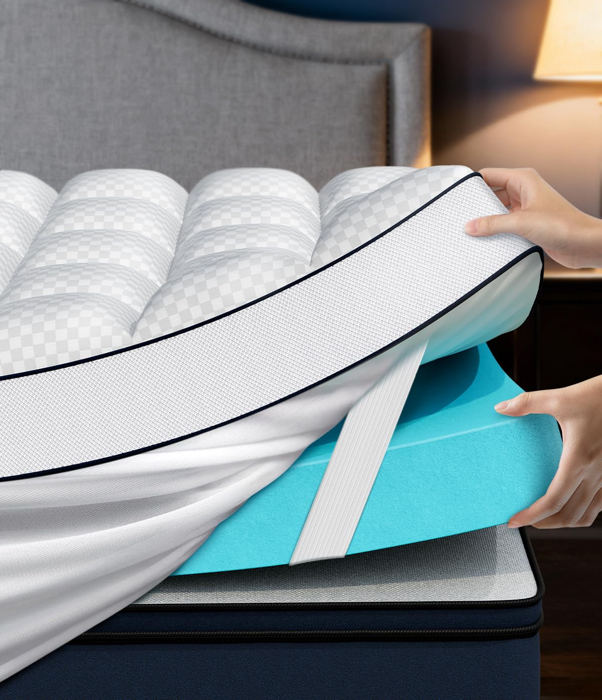 Photo 1 of Panyu Dual Layer 4 Inch Memory Foam Mattress Topper King Size, 2" Cooling Gel Memory Foam & 2" Pillow Top Mattress Pad Cover for Back Pain Relief, Deep Elastic Pocket, Medium Support, White
