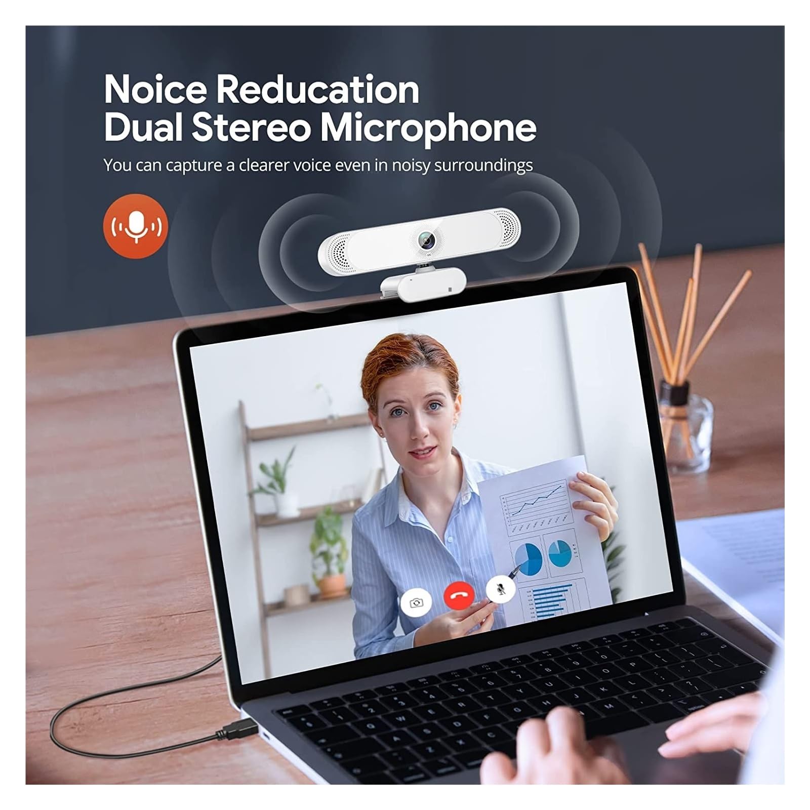 Webcam 4K for PC Web Cam con microfono con cancellazione del rumore/copertura privacy/fotocamera Web USB for treppiede for ufficio computer