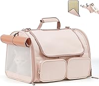 FUKUMARU Airline Approved Cat Carrier for Cats & Small Dogs Under 15lbs - 4 Mesh Windows, Storage Pockets, Pink Soft-Sided Travel Bag
