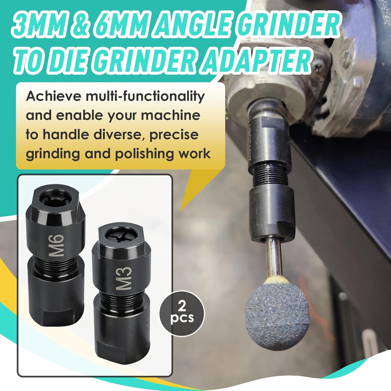 2 PCS 3mm&6mm Angle Grinder to Die Grinder Adapter (5/8-11 Threaded Shaft) for Metal/Wood/Stone Grinding & Polishing, Heavy Duty Extension Connecting Rod Fit for Angle Grinders, Rotary Tools, Drills