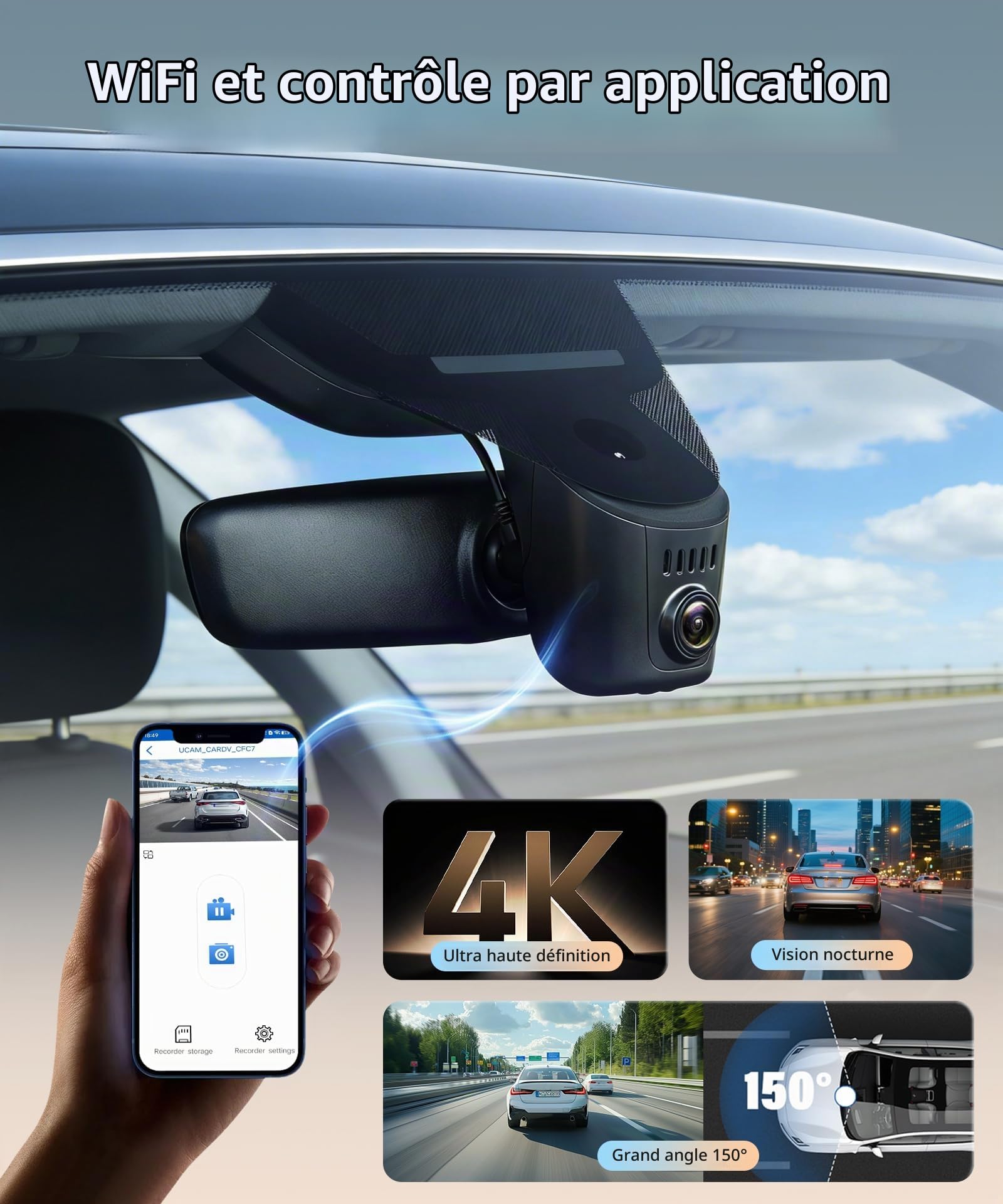 4K Dashcam Voiture pour Audi A4, A6, Allroad, A3, A5, Q5, S4, S6, Q7, A8, S8, TT, A7, S5, Q3, S3, S7, RS3, RS5, RS6, e-tron 2019-2026(Modèle A), Style OEM, Capteur G,WiFi, Caméra Embarqué 2160P