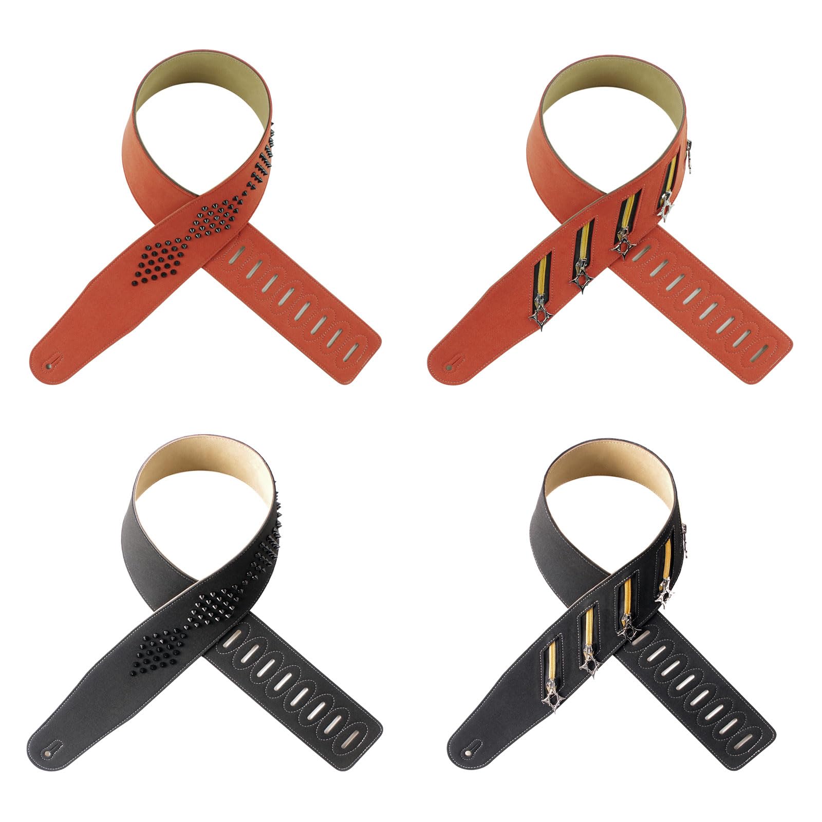 Correa de guitarra de hombro ancho con temática punk, decoración de tachuelas de metal de microfibra, longitud ajustable para mayor comodidad al tocar, correa de bajo