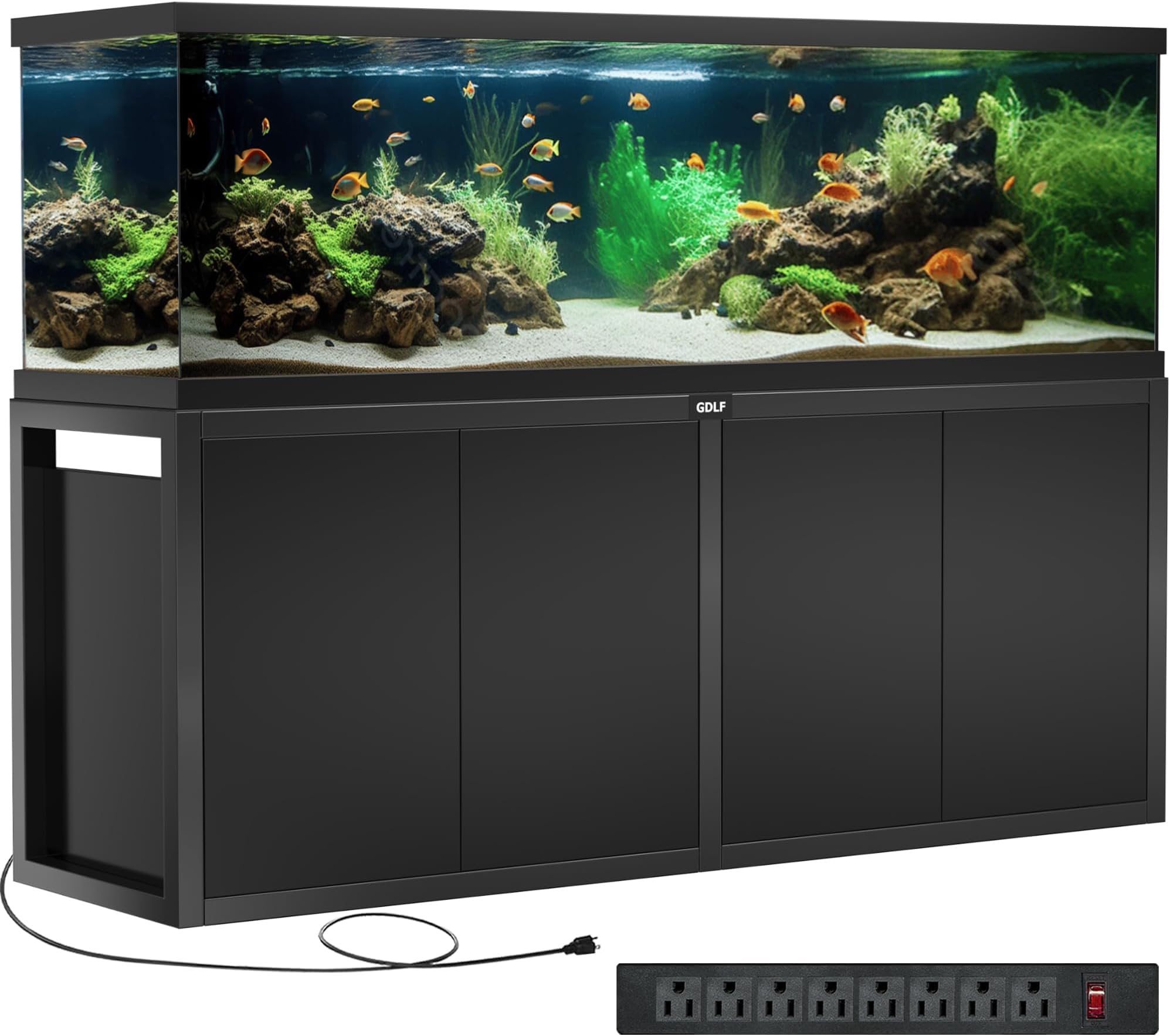 125-150 Gallon Fish Tank Stand, Heavy Duty Metal Aquarium Stand with Power Outlet and Cabinet for Fish Tank Filters and Accessories,72.8" L*18.9" W,2200LBS Capacity