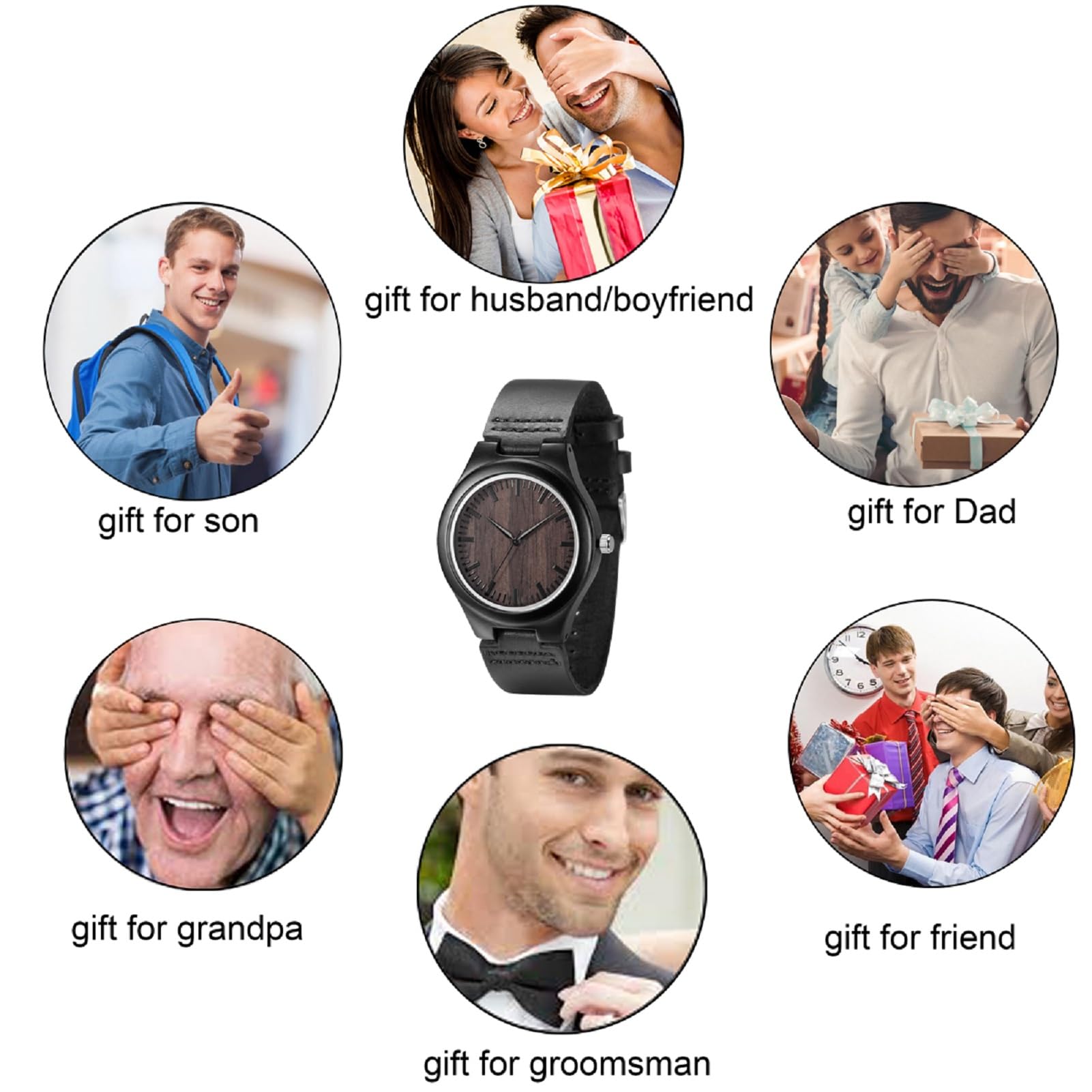 Reloj de Madera Grabado para Hombre, de Madera Natural para Novios, para Marido, Hijo, Padre, ébano Natural, Personalizable, cumpleaños