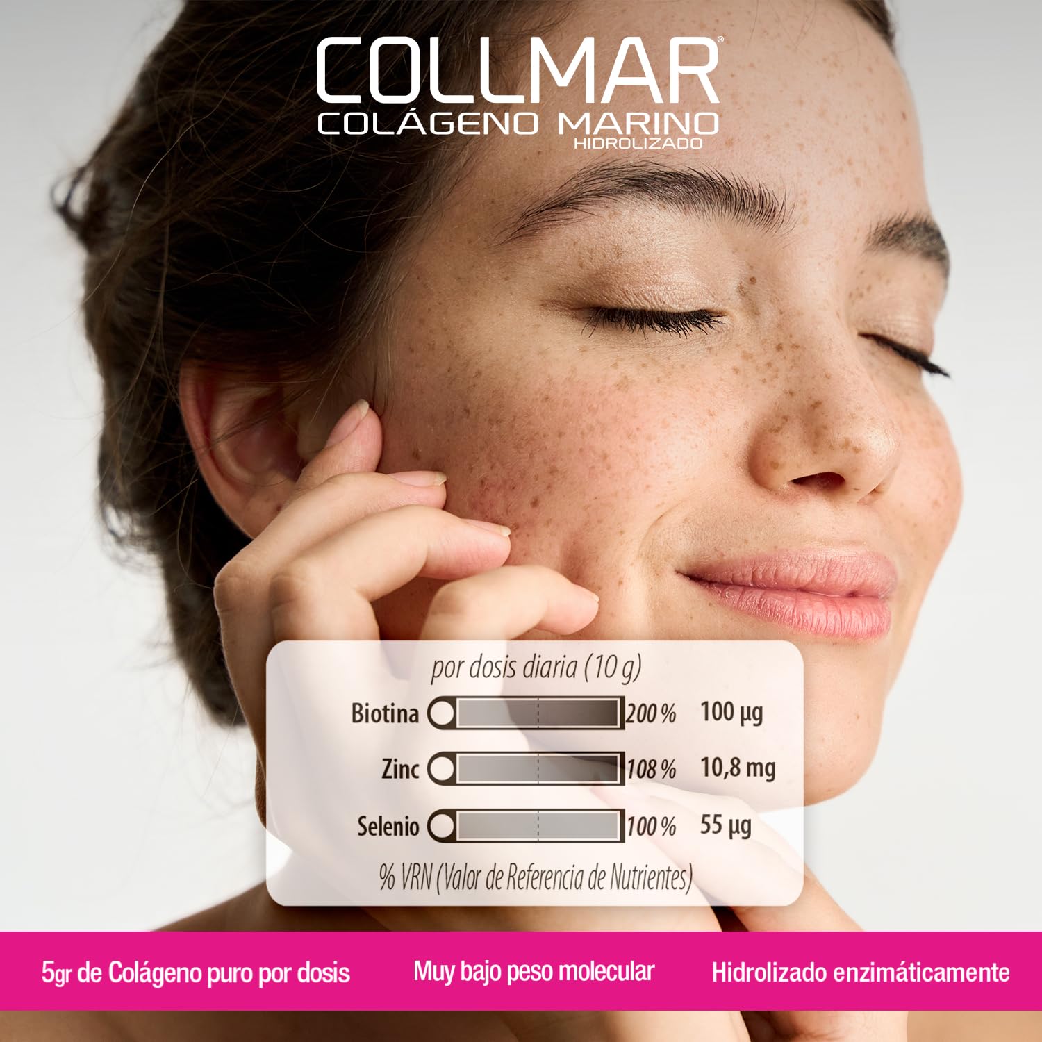 Drasanvi COLLMAR Colágeno Marino Hidrolizado + Biotina, Queratina, Selenio, Zinc y Extracto de Bambú | Cabellos Débiles y Finos| | Alta Dosis 5.000 mg/día | 350g de Polvo = 35 Días | Sabor Cereza