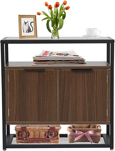 Kinsuite Mesa auxiliar de consola industrial armario de almacenamiento con 2 puertas y 2 estantes de almacenamiento mesa de sofá decorativa con