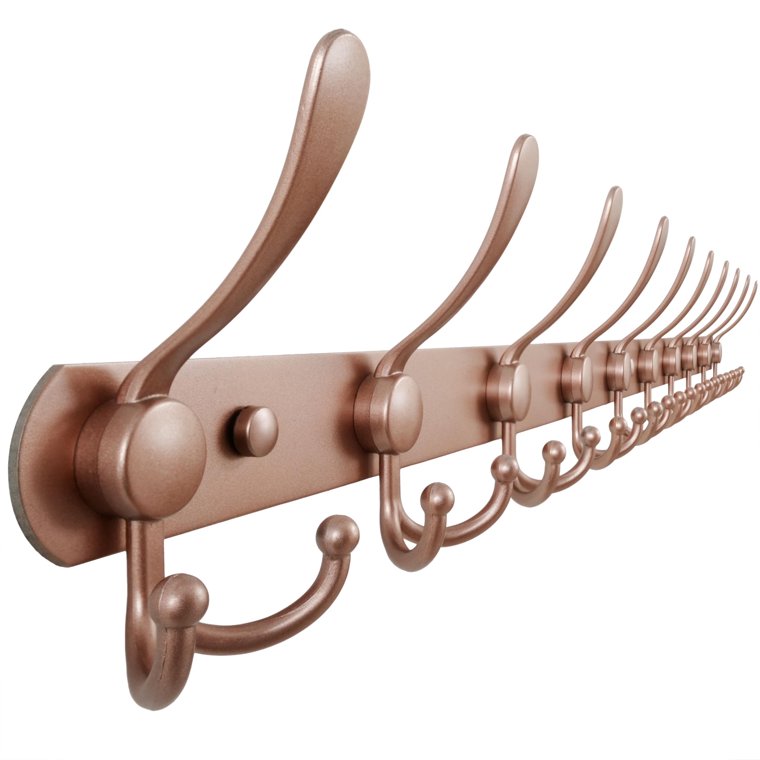 Dseap Coat Rack Wall Mount - 96cm Long 10-Tri-Hooks Heavy Duty Coat Hanger Rail Wall Hooks for Hanging Coats Hats Clothing Clothes Purse Mudroom Entryway, Rose Gold