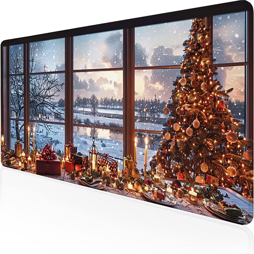 Excel Shortcut-Tasten-Mauspad - erweitertes großes 1200 x 600mm XL-Spickzettel-Gaming-Mauspad | PC-Büro-Tabellenkalkulation-Tastaturmatte | rutschfeste genähte Kante Schnee Weihnachten