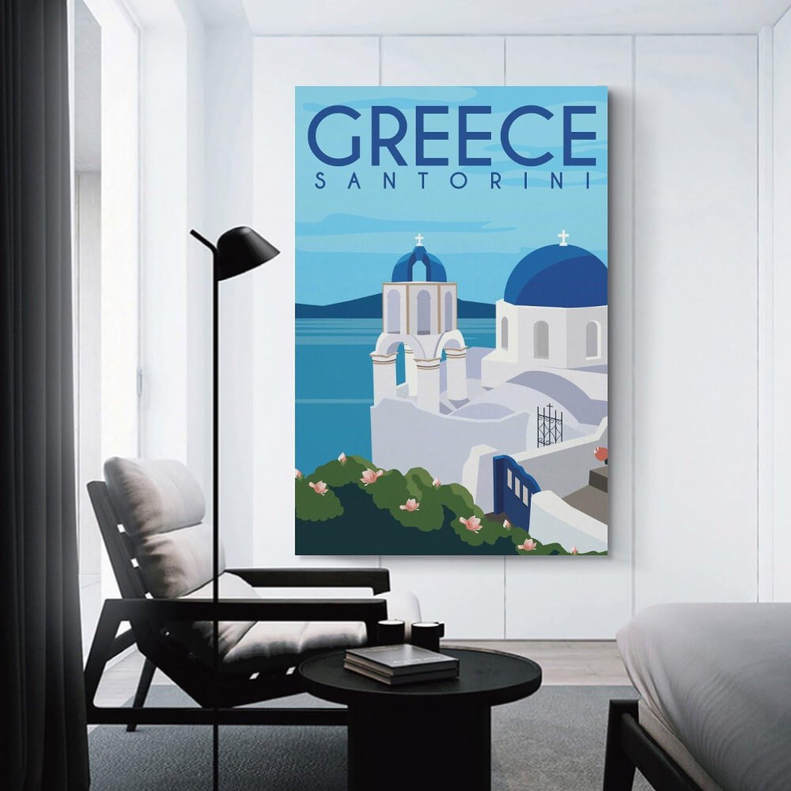 Junmoney Canvas Wall Decor Santorini Greece, 20x30inch(50x75cm), for Bedroom, Guest Room Or Reading Nook, Decorative Wall Art for Cosy Rooms