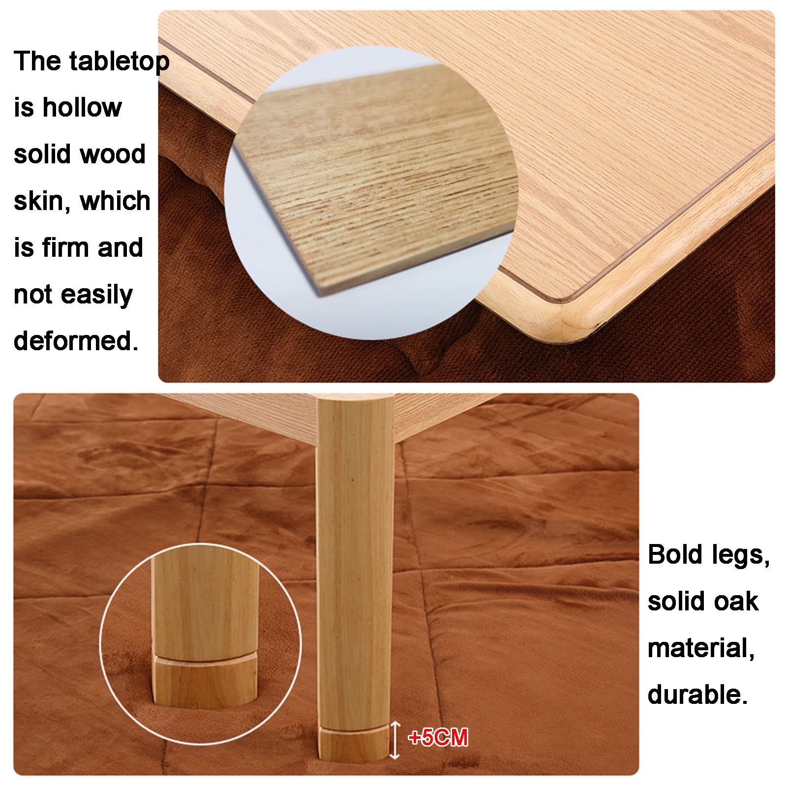 Kotatsu 4er-Set Wohnzimmerheizung Im Winter - Massivholz-Tatami-Tisch Und Sommer-Couchtisch - Warmes Geschenk Für Die Familie (Wood Color, 80 * 80 * 45cm)