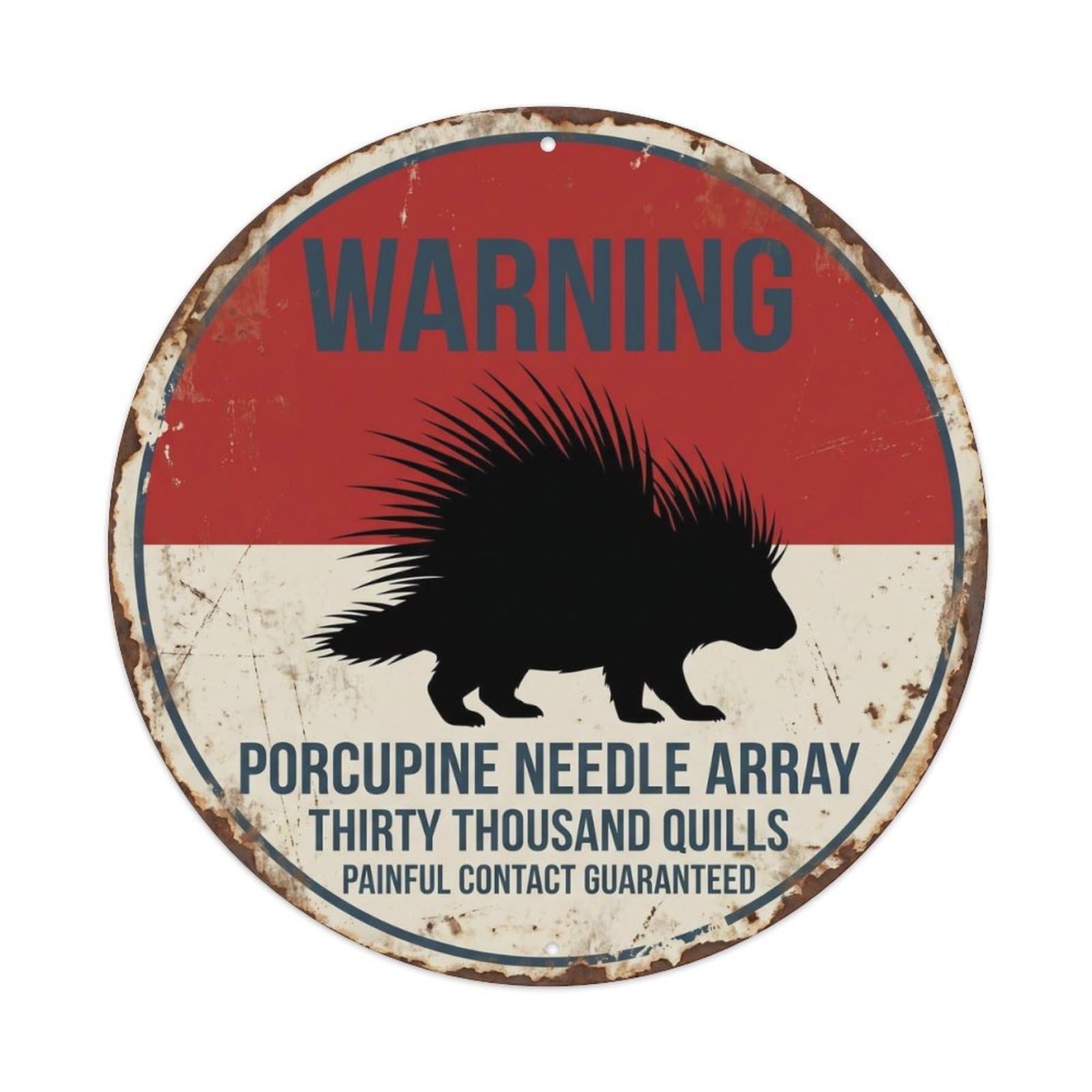 Vintage Grumpy Porcupine Needle Defense Metal Tin Sign Plaque