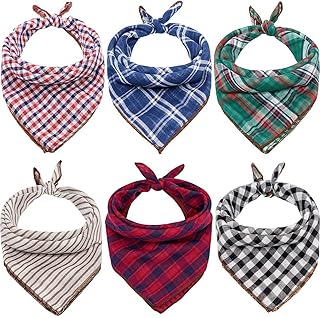Remifa - 6 bandanas, bufandas, baberos, pañuelos, accesorios para perros pequeños, grandes, cachorros, gatos - ajustables, lavables, dobles, reversibles - verde, negro, azul, rojo, a cuadros, navideño