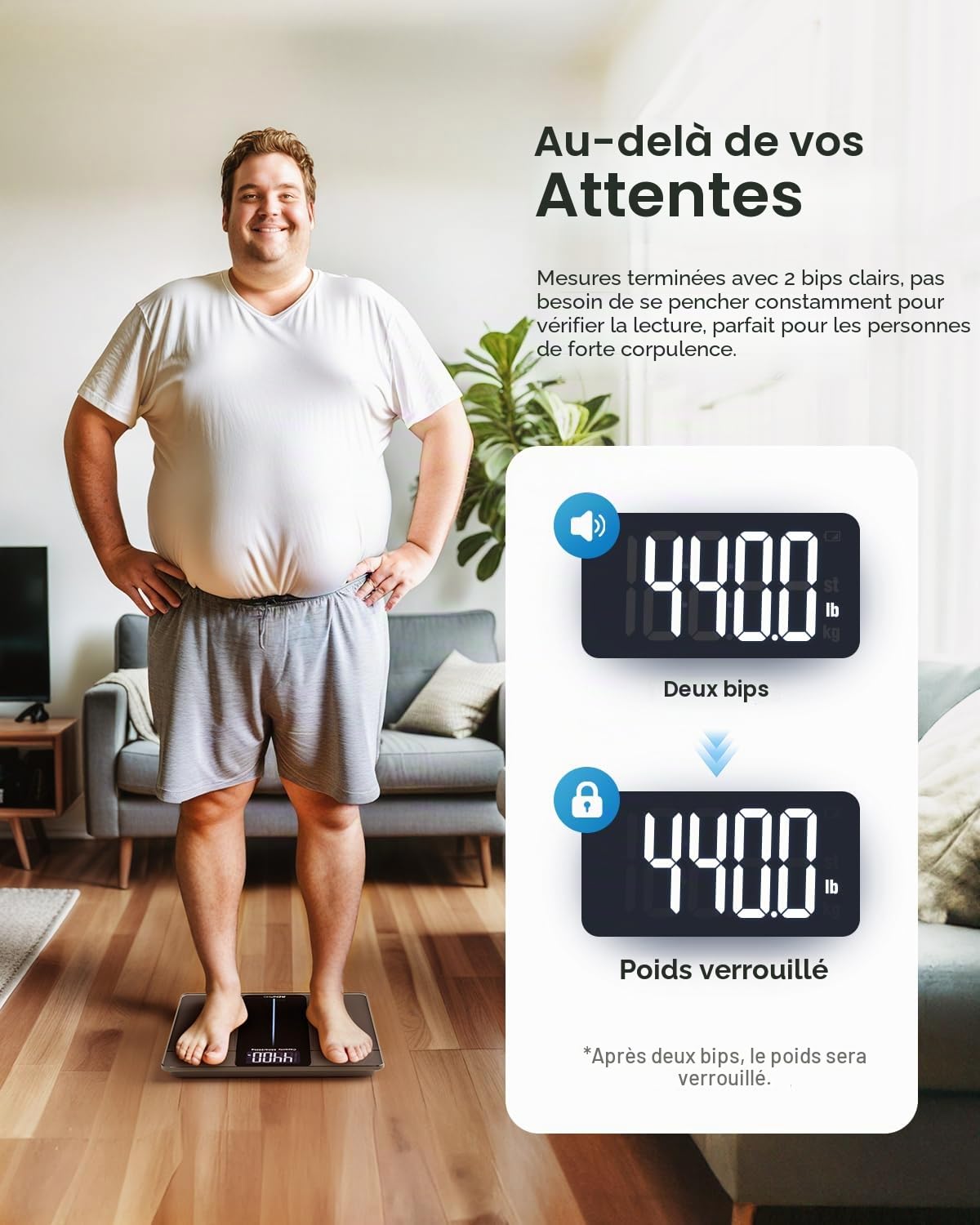 RENPHO Pese Personnes 250kg, Balance Pese Personne à très grande capacité, Pese-personne à Grande Plateforme avec grand écran LED, très précis à 0.05kg, 33x30cm, Core 1L
