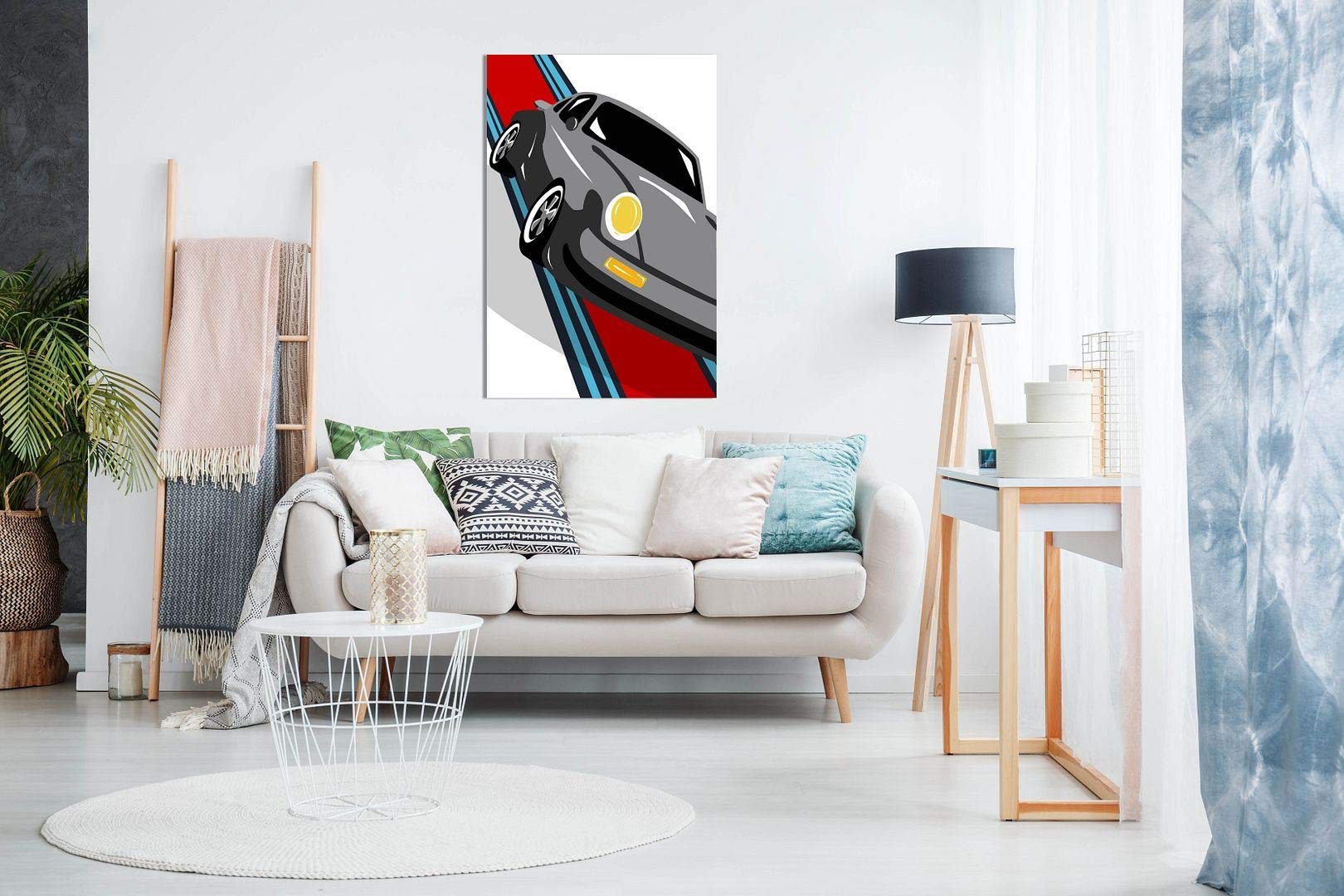 Stampa artistica da parete su tela, motivo: Porsche Pop Art, astratta, per garage, decorazione per la casa (91 x 61 cm)