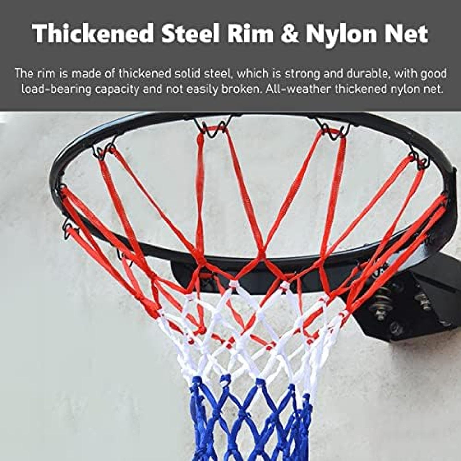 Canestro da basket professionale con bordo e rete, montaggio a parete, porta da basket per palestra e scuola, doppie molle, capacità di carico 150 kg, design resistente